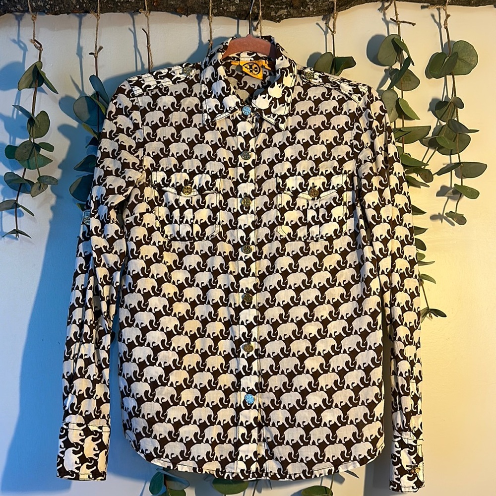 Tory Burch Elephants Print Button Down Shirt 6